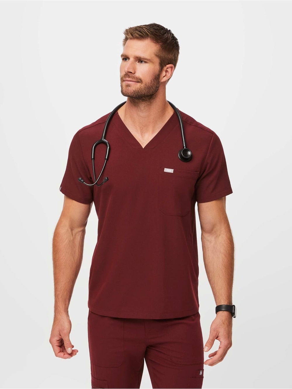 FIGS Men’s Technical Chisec Scrub Top V-neck Burgundy Size Small